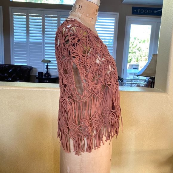 Ella Moss Crochet Fringe Poncho Beach Cover Up Festival Boho One Size - Picture 2 of 8